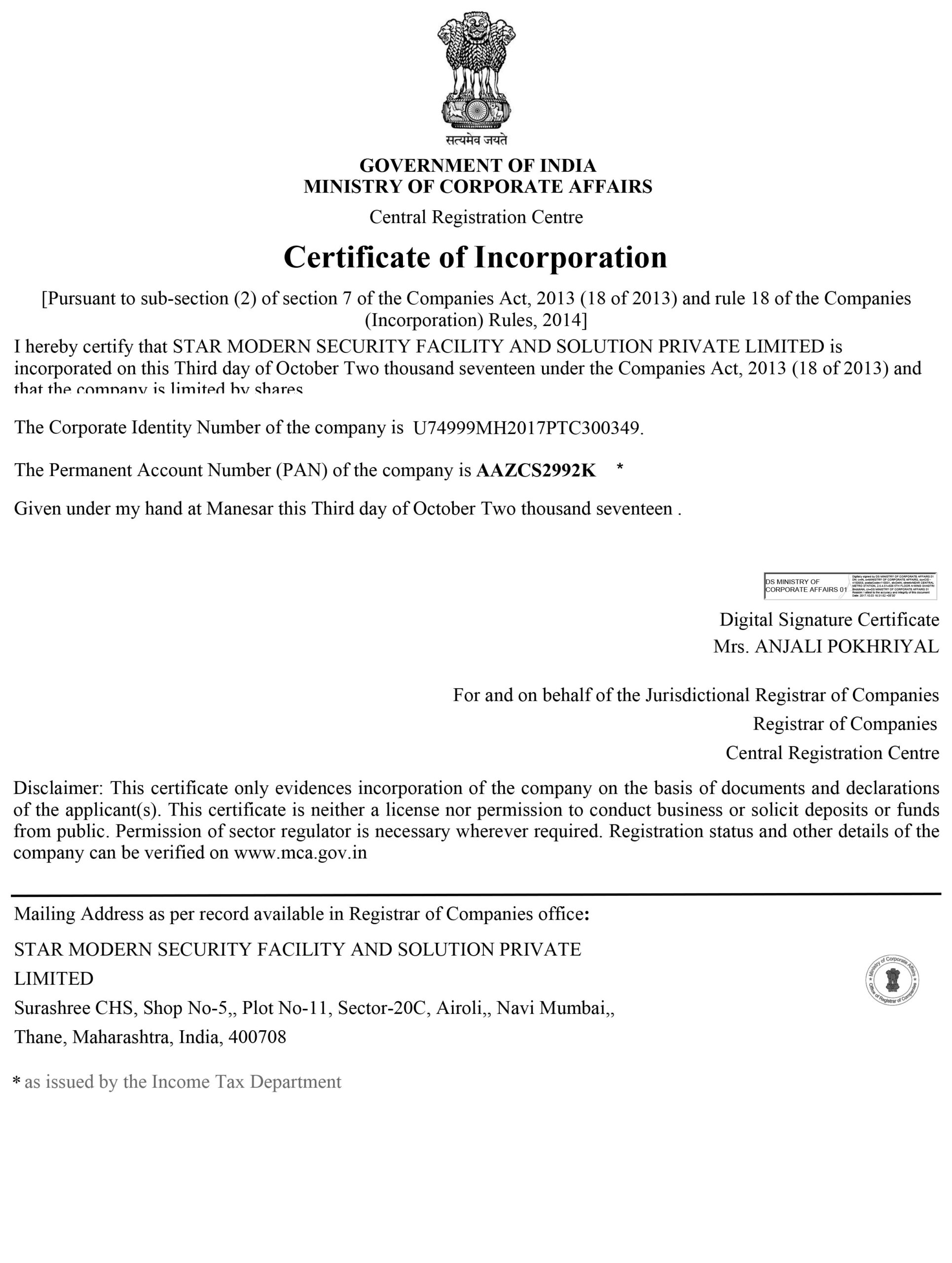 CERTIFICATE OF INCORPORATION